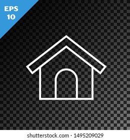 White line Dog house icon isolated on transparent dark background. Dog kennel.  Vector Illustration
