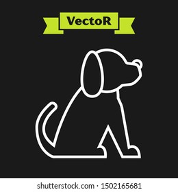 White line Dog icon isolated on black background.  Vector Illustration