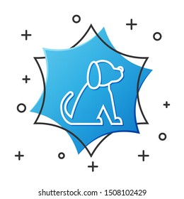 White line Dog icon isolated on white background. Blue hexagon button. Vector Illustration