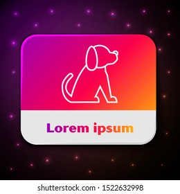 White line Dog icon isolated on black background. Rectangle color button. Vector Illustration
