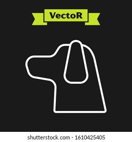 White line Dog icon isolated on black background.  Vector Illustration