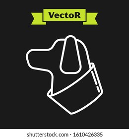White line Dog icon isolated on black background.  Vector Illustration