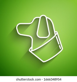 White line Dog icon isolated on green background.  Vector Illustration