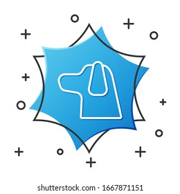 White line Dog icon isolated on white background. Blue hexagon button. Vector Illustration