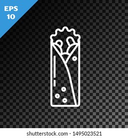 White line Doner kebab icon isolated on transparent dark background. Shawarma sign. Street fast food menu.  Vector Illustration