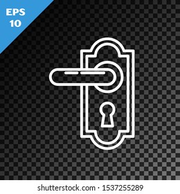 White line Door handle icon isolated on transparent dark background. Door lock sign.  Vector Illustration