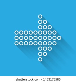 White line Dots arrow icon isolated with long shadow. Halftone arrow. Dotted arrow sign.  Vector Illustration