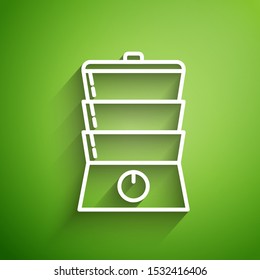 White line Double boiler icon isolated on green background.  Vector Illustration