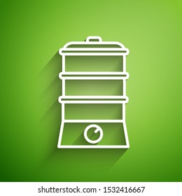 White line Double boiler icon isolated on green background.  Vector Illustration