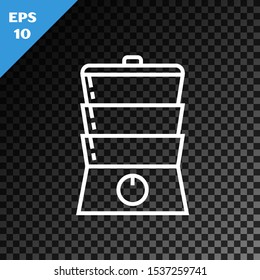 White line Double boiler icon isolated on transparent dark background.  Vector Illustration