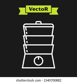 White line Double boiler icon isolated on black background.  Vector Illustration