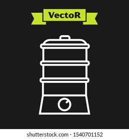 White line Double boiler icon isolated on black background.  Vector Illustration