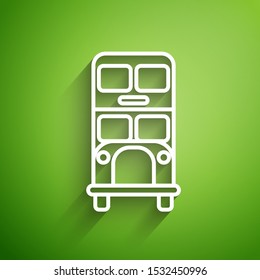 White line Double decker bus icon isolated on green background. London classic passenger bus. Public transportation symbol.  Vector Illustration