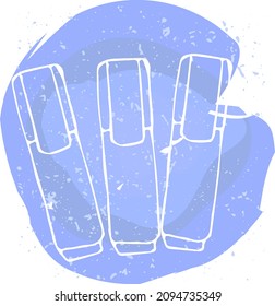 White line drawing of markers on watercolor background. Hand-drawn sketch, doodle, icon, logo. Very soft and light colors. Vector illustration
