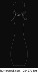 A white line drawing of a perfume bottle contour on a black background, featuring a sleek vector silhouette with elegant curves and a minimalist design.
