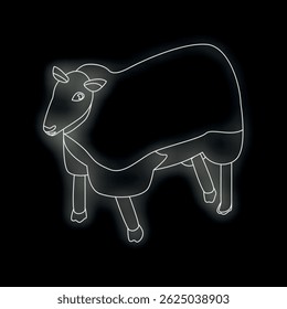 White line drawing sheep standing on black background representing concept of livestock farming