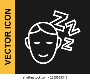 White line Dreams icon isolated on black background. Sleep, rest, dream concept. Resting time and comfortable relaxation.  Vector