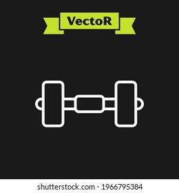 White line Dumbbell icon isolated on black background. Muscle lifting icon, fitness barbell, gym, sports equipment, exercise bumbbell.  Vector