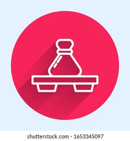 White line Dumpling on cutting board icon isolated with long shadow. Traditional chinese dish. Red circle button. Vector Illustration