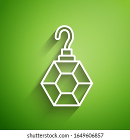 White line Earring icon isolated on green background. Jewelry accessories.  Vector Illustration