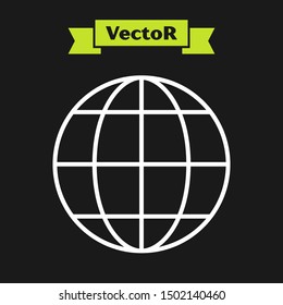 White line Earth globe icon isolated on black background. World or Earth sign. Global internet symbol. Geometric shapes.  Vector Illustration