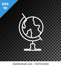 White line Earth globe icon isolated on transparent dark background.  Vector Illustration