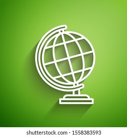 White line Earth globe icon isolated on green background.  Vector Illustration