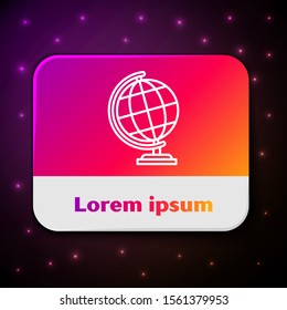 White line Earth globe icon isolated on black background. Rectangle color button. Vector Illustration