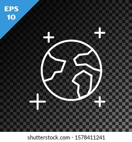 White line Earth globe icon isolated on transparent dark background. World or Earth sign. Global internet symbol. Geometric shapes.  Vector Illustration