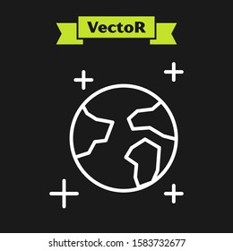 White line Earth globe icon isolated on black background. World or Earth sign. Global internet symbol. Geometric shapes.  Vector Illustration