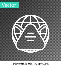 White line Earth globe with medical mask icon isolated on transparent background. Vector