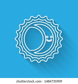 White line Eclipse of the sun icon isolated with long shadow. Total sonar eclipse.  Vector Illustration