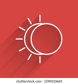 White line Eclipse of the sun icon isolated with long shadow. Total sonar eclipse.  Vector Illustration