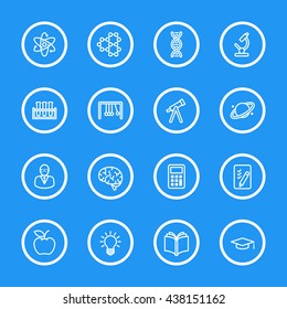 white line education and science icon set with circle frame for web design, user interface (UI), infographic and mobile application (apps)