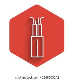 White line Electric cable icon isolated with long shadow. Red hexagon button. Vector Illustration