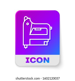 White line Electric construction stapler icon isolated on white background. Working tool. Rectangle color button. Vector Illustration