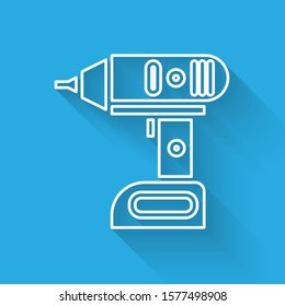 White line Electric cordless screwdriver icon isolated with long shadow. Electric drill machine. Repair tool.  Vector Illustration
