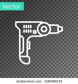 White line Electric drill machine icon isolated on transparent background. Repair tool.  Vector Illustration