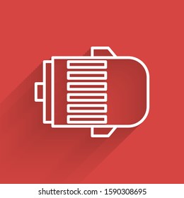 White line Electric engine icon isolated with long shadow. Car alternator.  Vector Illustration