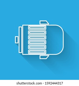 White line Electric engine icon isolated with long shadow. Car alternator.  Vector Illustration