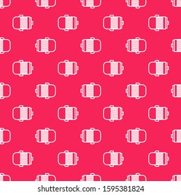 White line Electric engine icon isolated seamless pattern on red background. Car alternator.  Vector Illustration