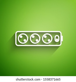 White line Electric extension cord icon isolated on green background. Power plug socket.  Vector Illustration
