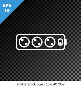 White line Electric extension cord icon isolated on transparent dark background. Power plug socket.  Vector Illustration