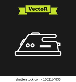 White line Electric iron icon isolated on black background. Steam iron.  Vector Illustration