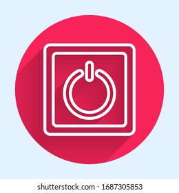 White line Electric light switch icon isolated with long shadow. On and Off icon. Dimmer light switch sign. Concept of energy saving. Red circle button. Vector Illustration