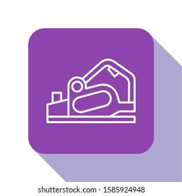 White line Electric planer tool icon isolated on white background. Purple square button. Vector Illustration