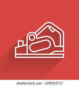 White line Electric planer tool icon isolated with long shadow.  Vector Illustration