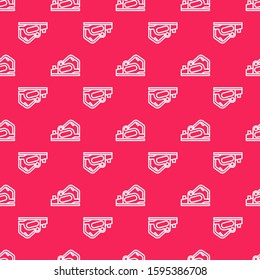 White line Electric planer tool icon isolated seamless pattern on red background.  Vector Illustration