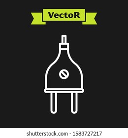 White line Electric plug icon isolated on black background. Concept of connection and disconnection of the electricity.  Vector Illustration