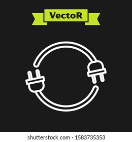 White line Electric plug icon isolated on black background. Concept of connection and disconnection of the electricity.  Vector Illustration